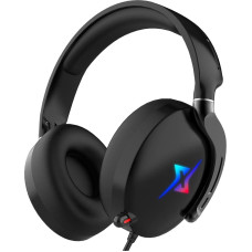 Žaidimų ausinės PS4 PS5 PC su 3D erdvinio garso ausinėmis su mikrofonu, triukšmą slopinančiomis RGB šviesomis, skirtos žaidėjams, 21 x 20 x 6 cm, juodos spalvos