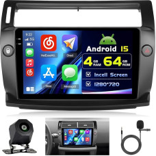 4+64G Android automobilinis radijas su ekranu Citroen C4 2004-2009 Belaidis Carplay, automobilinis radijas su navigacija, 9 colių ekranas, Android Car/FM/RDS/Reversing Cam