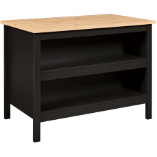 Inter Link - Kitchen Island - Centre Island - Worktop - Kitchen Cabinet with Shelves - Melamine Coated - Length 124 cm - Height 82 cm - Depth 75 cm - Helina Black / Artisan