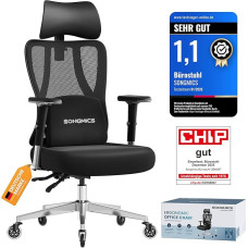 SONGMICS biuro kėdė Ergonomiška rašomojo stalo kėdė Žaidimų kėdė Reguliuojamas juosmens atramos porankiai Įvairaus aukščio 150 kg apkrovos talpa Rašalas Juoda OBN067BH01