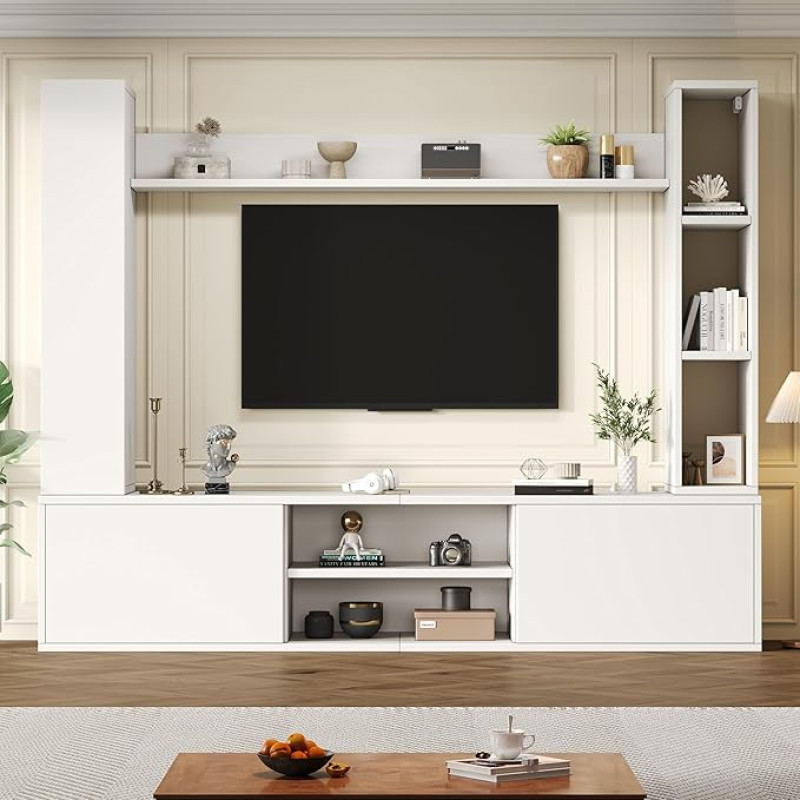 Wohnwand Wohnzimmer, TV-Schrank, Wohnzimmer Möbel Set (Komplett-Set, 4-St), TV-Board (Vitrinen) + Standregal + 2 Wandregale (Stehend/hängend), für TV bis 80