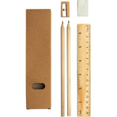 Chinchilla® Sustainable Wooden Desk Set: Eraser, Pencil Sharpener, Ruler & Pencils in Recycled Cardboard Packaging | Ideal School Accessory for Environmentally Conscious Kids