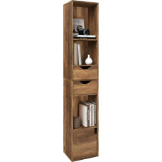 WOLTU SK028hdb Knygų spinta, knygų spinta, lentyna su stalčiais ir durelėmis, stovinti lentyna, aukšta siaura biuro lentyna, lentyna svetainei, miegamajam, rudos spalvos, 30 x 158 x 24 cm