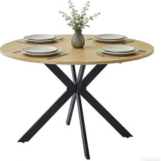 Apvalus valgomojo stalas, 100 cm, virtuvės stalas, modernus valgomojo stalas, tinka valgomajam, svetainei, virtuvei, medinis valgomojo stalas 4-6 žmonėms, rudos spalvos