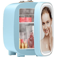 DF01A Mini Cosmetic Fridge, 4L Mini Fridge with 3-Level LED Mirror, Low Noise, Small Skin Care Fridge with Cooling and Heating Function, Portable Design for Bedroom, Office and Car