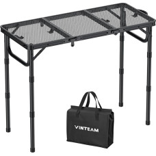 VINTEAM sulankstomas stovyklavimo stalas, 87 x 40 cm, 3 sulankstymai, 3 kryptimis reguliuojamas aukštis, aliuminio metalinis tinklinis stalas, sodo stalas, grilio stalas su metaliniu tinkleliu, idealiai tinka stovyklavimui, griliui, piknikui ir sodui