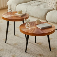 Couchtisch-Set, handgefertigtes Holzringmotiv, Nisttische für Wohnzimmer, Schlafzimmer, Büro, Balkon, natürliches Finish, nordischer Stil