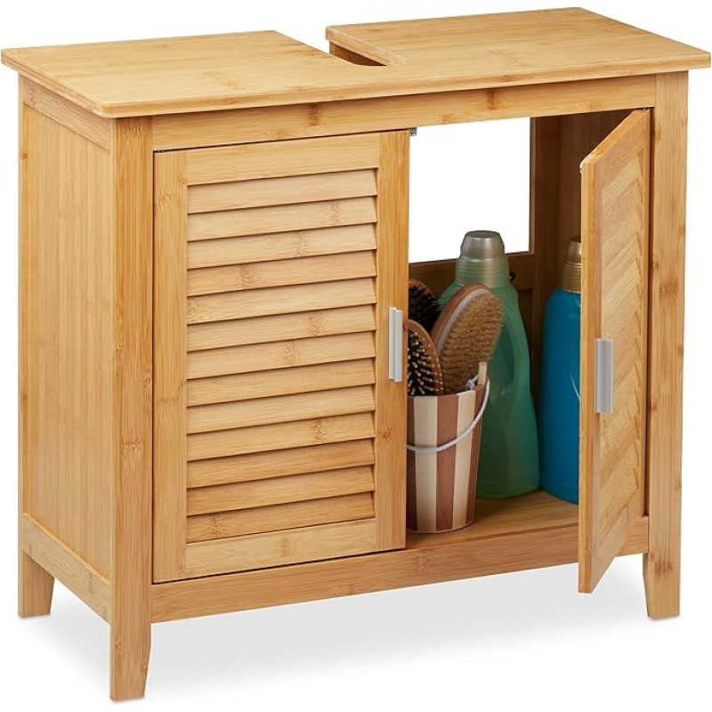 Relaxdays Bamboo Vanity Unit 60 x 67 x 30 cm Natural | Badunterschrank, 2 Türen, 1 großes Fach, magnetisch
