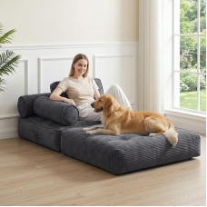 Foldable Sofa Bed with Armrest, Mattress and Backrest, Portable Sofa Bed, Foldable Sofa Bed with Cushion for Living Room and Bedroom (Grey)