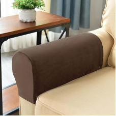 4 Stück Armlehnenbezüge, Sofa Stretch Sesselhussen, Anti-Rutsch Möbelschutz Schonbezüge, Weicher Samt Couch Armbezüge für Sofa Liegestuhl, Hellgrau