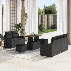 8er-Set Gartenmöbel schwarz mit Stauraum, 8-teiliges Outdoor-Sofa-Set mit Kissen und praktischem Stauraum, Garten-Sofa-Set 8 Stück schwarz, Gartenmöbel-Set 8 Teile