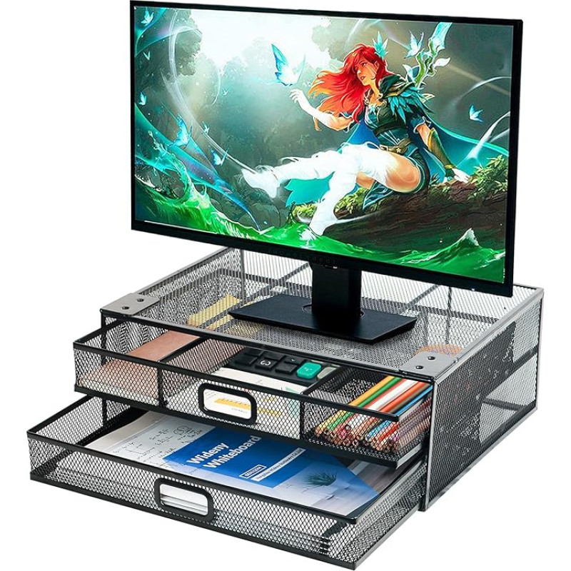 Sustiprintas stalčius po kriaukle - 2 ištraukiami A4 formato stalčiai - metalinis organizatorius (juodas)