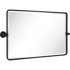 TEHOME 20 x 33.5 Inch Horizontal Bathroom Mirror with Black Metal Frame Rounded Swivel Rectangle Tilting Beveled Vanity Mirror for Wall