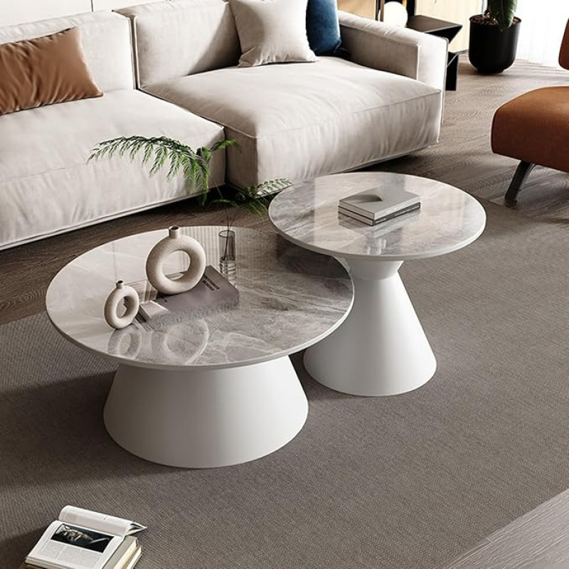 Couchtisch-Set, Mid-Century Nesting Design mit Karbonstahl-Basis und geräumiger Desktop, einfach zu montieren