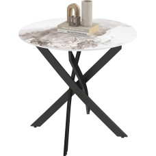GOLDFAN apvalus valgomojo stalas 80 cm blizgus baltas marmurinis virtuvės stalas su juodomis metalinėmis kojelėmis valgomajame, biure, namuose