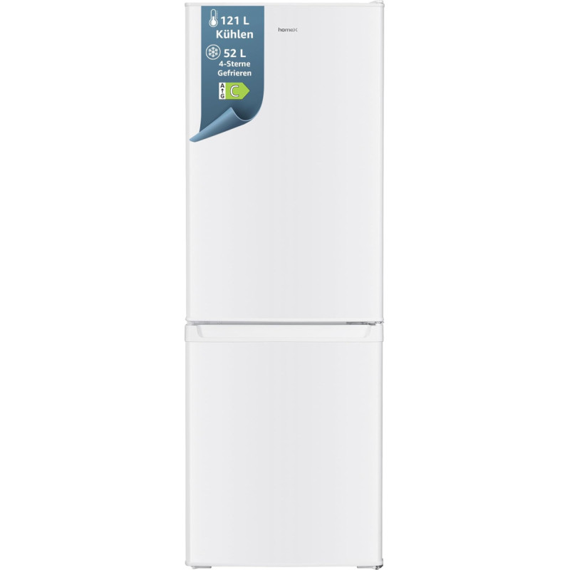 homeX CFS1110-W Kombinuotas šaldytuvas su šaldikliu Laisvai pastatomas 173 litrų talpos 4 žvaigždučių šaldymo aukštis 142,5 cm Tylus 40 dB Didelis kombinuotas šaldytuvas su šaldikliu baltos spalvos