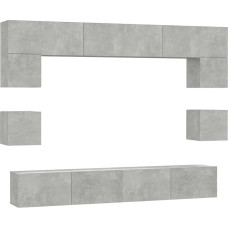 TV Schrank,8-TLG. TV-Schrank-Set Betongrau Holzwerkstoff,TV Board Hängend Schrank Fernsehschrank TV Bank Wohnzimmer Möbel Modern Wandschrank für Wohnzimmer Schlafzimmer