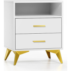Modern Wooden Bedside Table with 2 Drawers, Small White Side Table for Bedroom, Living Room