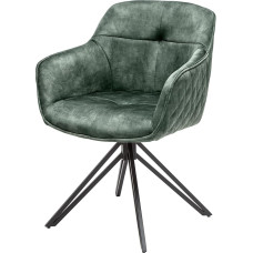 Invicta Interior Euphoria Swivel Design Chair Green Velvet in Retro Style with Decorative Quilting Dining Room Chair