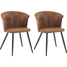 MEUBLE Cosy Dining Room Chairs Set of 2 Kitchen Chairs Retro Upholstered Chairs with Armrests Vintage Artificial Suede Seat Metal Legs Brown