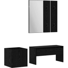 Flurmöbel Set Wandbank mit Spiegel 5 tlg Holzwerkstoff 80x30,5x40 cm Schwarz Modernes Design Stauraum & Sitzhocker für Flur Schlafzimmer Wohnzimmer