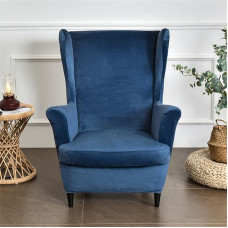 Sparnų kėdės Slipcover rinkinys iš 2 - 2 in 1 dizainas Nuimamas minkštas minkštas Velvet Wing Back kėdės dangteliai Kėdžių tempimo dangteliai