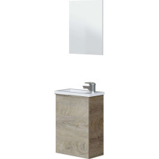 ARKITMOBEL, Compact Bathroom Cabinet with Mirror & Ceramic Basin, Alaska Oak Hanging Module, Space Saving & Modern, Dimensions: 40 x 58 x 22 cm (W x H x D), Model Compact