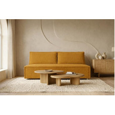Kaiser Möbel - Sofa su miego funkcija ir lovos dėže, dvivietė sofa, sofa lova su patalynės dėže, sulankstoma sofa, sofa lova, patogi sofa svetainei, miegamajam ir paauglių kambariui, Duo, garstyčių spalvos