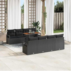 Garten-Sofa-Set 9-teilig in Schwarz und Creme, Outdoor-Sofaset mit Stauraum aus Poly Rattan, Gartenmöbel mit Kissen und Zwei Armsofas