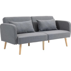 HOMCOM sofa-lova, 3 vietų sofa-lova su lovos funkcija, 2 pagalvės, minkšta sofa su reguliuojamu porankiu, lininė, skirta svetainei, miegamajam, 170 x 83 x 80 cm, pilka
