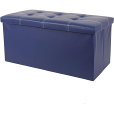 Großer Ottoman-Fußhocker, Sitz, Aufbewahrungsbox, zusammenklappbar, klassisches Kunstleder (Marineblau, Doppelbett, 76 x 38 x 38 cm)