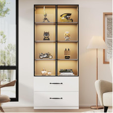 LED vitrina 60 x 40 x 160 cm, knygų spinta ir daugiafunkcinė spinta su stikliniais ir atvirais skyriais, 