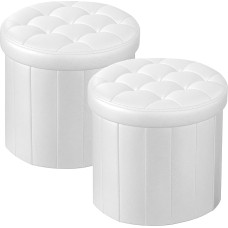 Bsketa® Osmanų su saugykla Kojų atramos taburetė su storesnių putų paminkštinta sėdynė oda Mažas apvalus 14 x 14 x 13 colių sandėliavimo Osmanų suolas gyvenamajam kambariui sulankstoma sėdynė