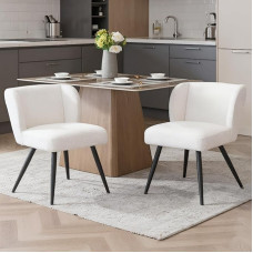 chairus Faux Fur Set of 2 Dining Room Chairs, Upholstered Chairs for Kitchen, Armless Kitchen Chairs with Backrest, Accent Chairs, Dining Room, Living Room (White)
