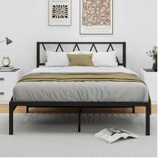 Modernus metalinis lovos rėmas 140 x 200 cm su grotelėmis, dvigulė lova/viengulė lova, svečių lova, jaunimo lova miegamajame, svečių kambaryje, juoda