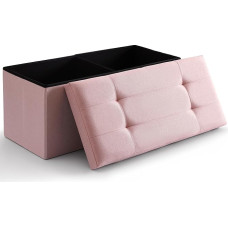 CUYOCA Ottoman-Bank, faltbar, Sitz, Fußstütze, Schuhbank, Bettende mit Klappdeckel, 75 l Stauraum, 76,2 cm, Leinenstoff, Rosa