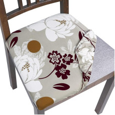 SearchI Valgomojo kėdės sėdynės dangteliai Stretch Printed Removable Washable Upholstery Chair Seat Protector Cushion Slipcovers for Kitchen Office (Beige+Flower) 4 Pack
