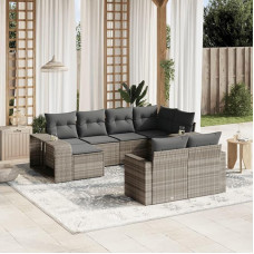 10-TLG. Garten Sofa Set Schwarz Poly Rattan Outdoor Sofagarnitur mit Kissen, Gartenmöbel Set 10-TLG. Schwarz Poly Rattan, Garten Sofagarnitur