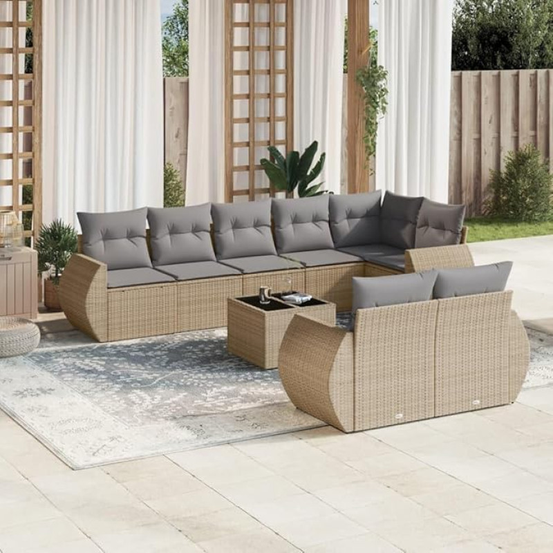 8-TLG. Garten-Sofagarnitur mit Kissen Schwarz Poly Rattan, Gartenmöbel Poly Rattan, Garten Sofa Set 8-TLG. Sofagarnitur mit Kissen Schwarz