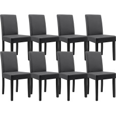 [en.casa] Set of 8 Upholstered Chairs Dark Grey with Solid Wood Legs Chairs in Faux Leather Cover Dining Room Chairs High-Backed Kitchen Chairs