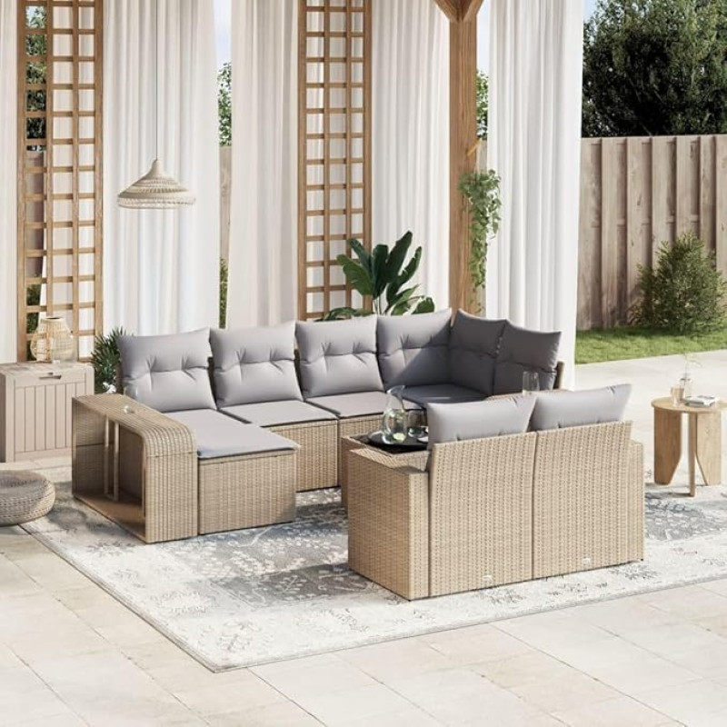 10-TLG. Garten Sofagarnitur Schwarz Poly Rattan Outdoor Sofa Set mit Kissen, Gartenmöbel Set 10-TLG. Schwarz Poly Rattan, Lauko sofagarnitur