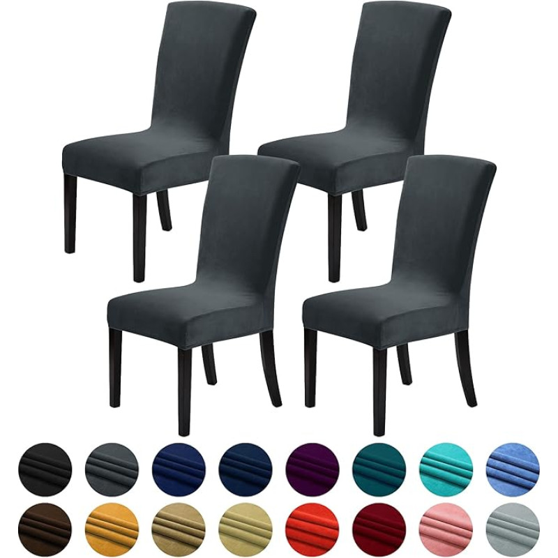 Howhic Velvet kėdžių dangteliai valgomojo kambariui, 4 vnt., elastingi valgomojo kėdžių dangteliai, plaunamos virtuvės kėdės, elegantiška dekoracija namams ir banketams (pilka, 4 vnt.)