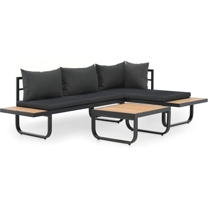 2-TLG. Garten-Ecksofa-Set mit Tisch und Kissen aus Aluminium WPC - Outdoor-Sofagruppe mit Polstern als Gartenmöbel-Set