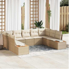 Modulares Gartensofa-Set 5-teilig in Beige und Creme aus Polyrattan mit Kissen und Beistelltischen