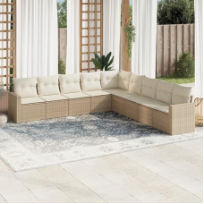 9-TLG. Garten-Sofagarnitur mit Kissen Beige Poly Rattan, Gartenmöbel Set 9-TLG. Beige Poly Rattan, PE Sofagarnitur mit Kissen und Stauraum