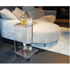 Slato Circe Side Table with Wheels Living Room Bottle Holder Storage Box Acrylic Glass Made in Italy
