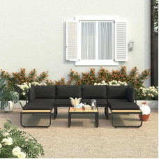 4-TLG. Garten-Ecksofa-Set mit Auflagen aus Aluminium und WPC - Lauko sofa ir stilvolles Ecksofa-Set für Garten