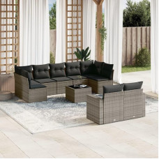 10-teiliges Gartensofa Set mit Stauraum in Grau aus PE Rattan, eine 10-TLG. Gartenmöbelgruppe für Terrasse und Garten mit Kissen und wasserabweisendem Beutel, modulares Gartensofa
