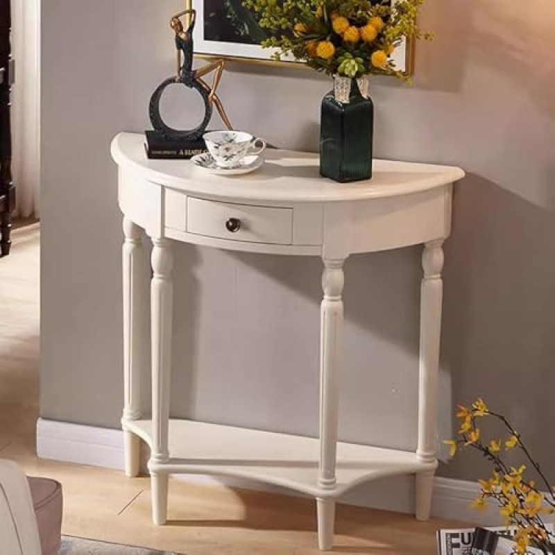 Konsolentische für Flur, schmale Beistelltische aus Glas für Wohnzimmer, Halbmond-Konsolentisch - elegantes Halbkreis-Design aus Massivholz für Eingangsbereich, Wohnzimmer, Foyer und Veranda