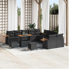 Modulares Gartensofa-Set 17 Stück in Schwarz aus Poly-Rattan mit Kissen - 17-teiliges Outdoor-Sofa-Set als Gartenmöbel